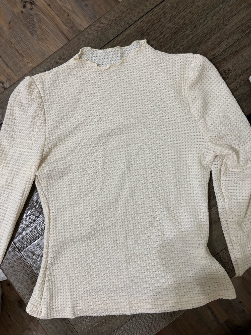 Cream Waffle Textured Long Sleeve Mock Neck Top